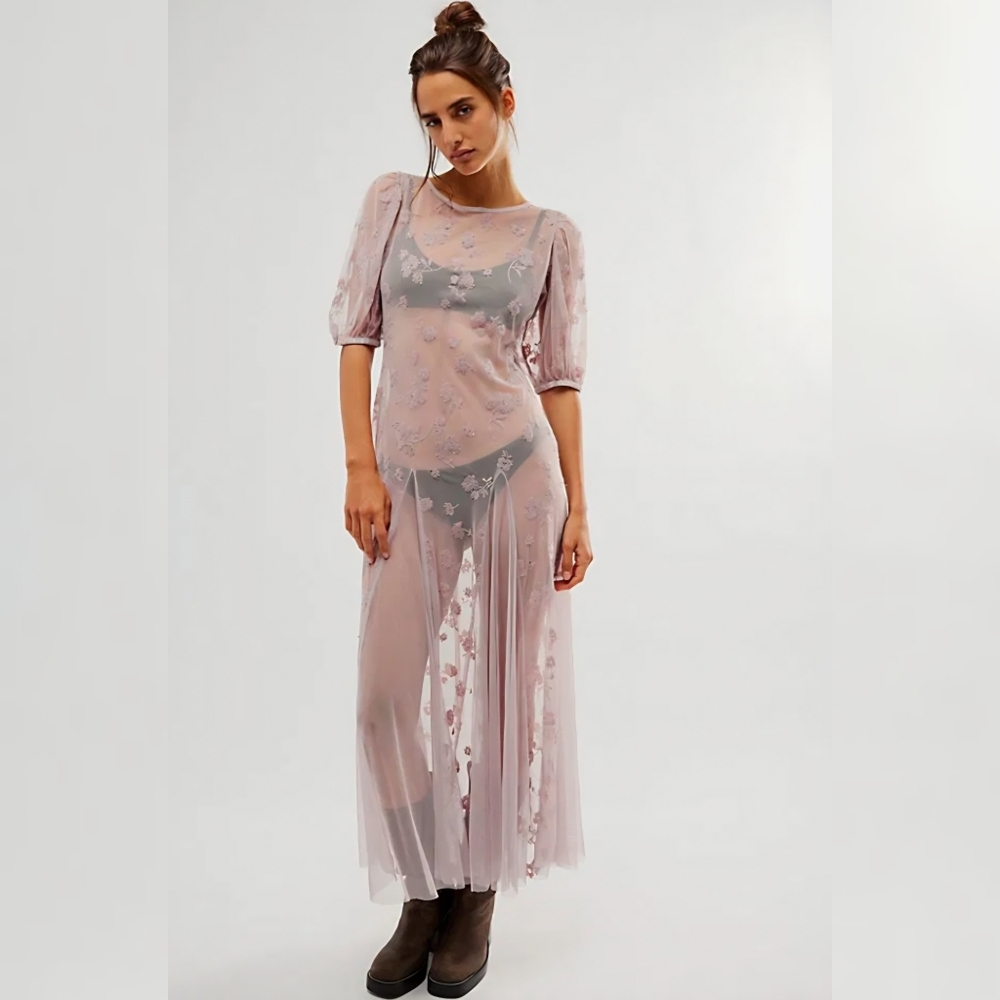 Free People Viola Midi Dress Sheer‎ Lavender Purple Maxi Dress Women's